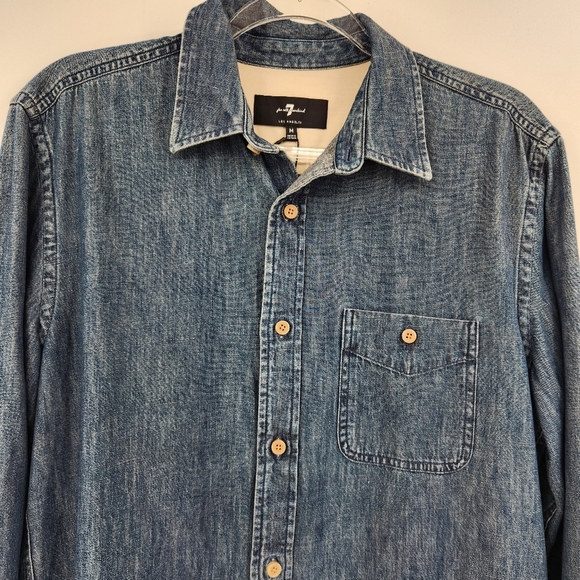 7 For All Mankind Mens Button Front Senim Shirt Size Medium NWT Pocket - Picture 2 of 8